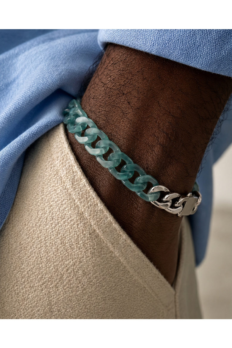 Men's Collection Cuban Link Jade Bracelet, Alternate, color, Blue