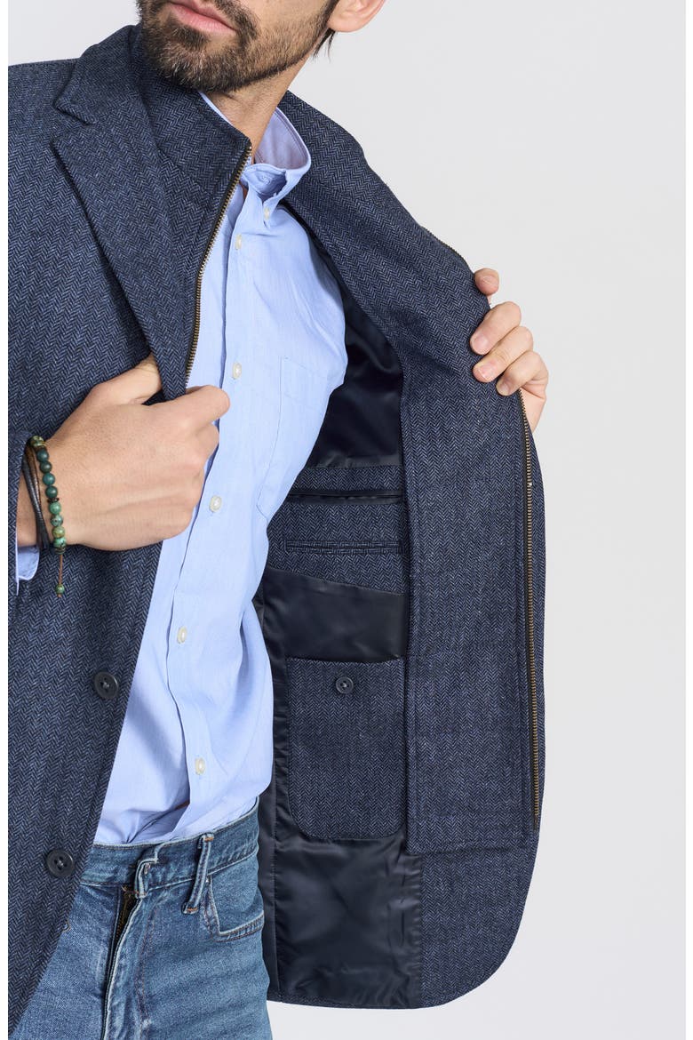 Blue Herringbone Wool & Cashmere Hybrid Sport Coat with Removable Bib, Alternate, color, BLUE
