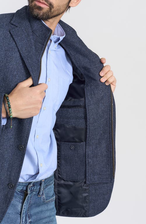 Flynt Blue Herringbone Wool & Cashmere Hybrid Sport Coat With Removable Bib In Blue
