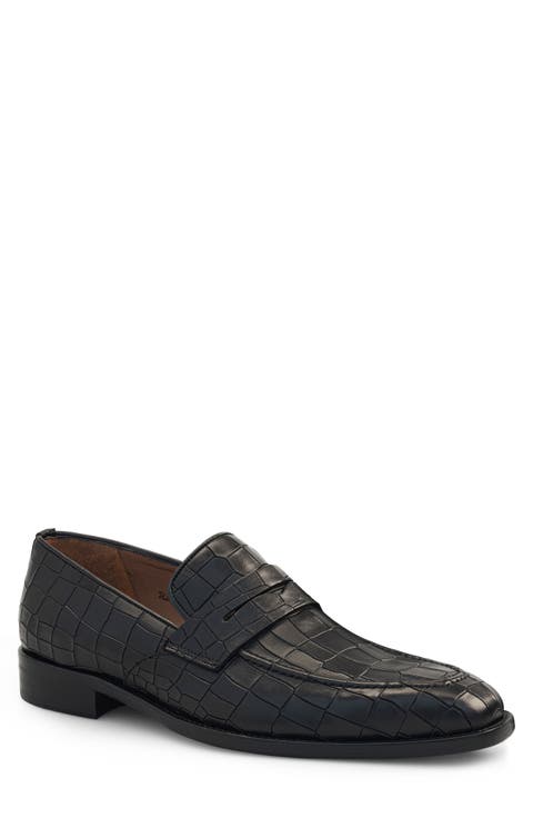 Stamped Croc Embossed Penny Loafer (Men)