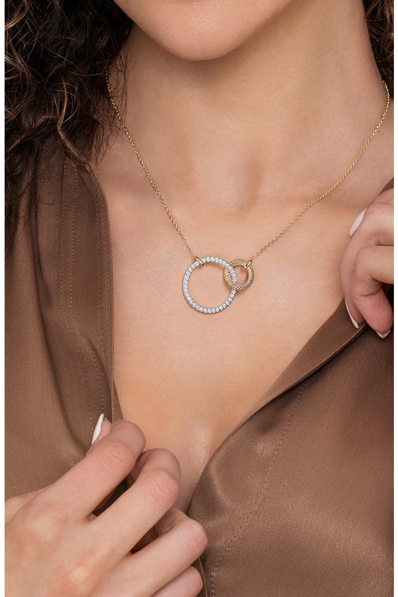 Bujukan Diamond Interlocking Ring Pendant Necklace, Alternate, color, 14K YELLOW/ WHITE GOLD
