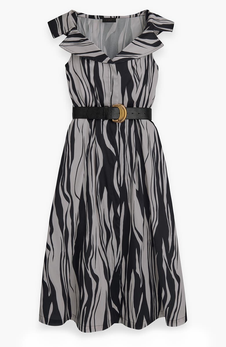 Donna Karan New York Zebra Print Notched Lapel Belted Midi Dress, Alternate, color, Black/ Pristine