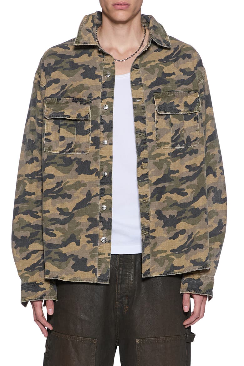 Vulture Camo Print Shirt, Main, color, GREEN