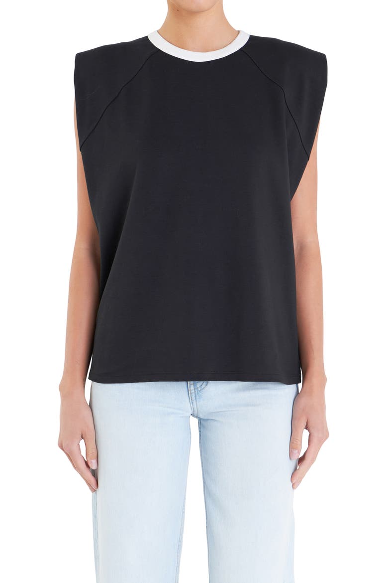 Contrast Shoulder Pad Sleeveless T-Shirt, Alternate, color, BLACK