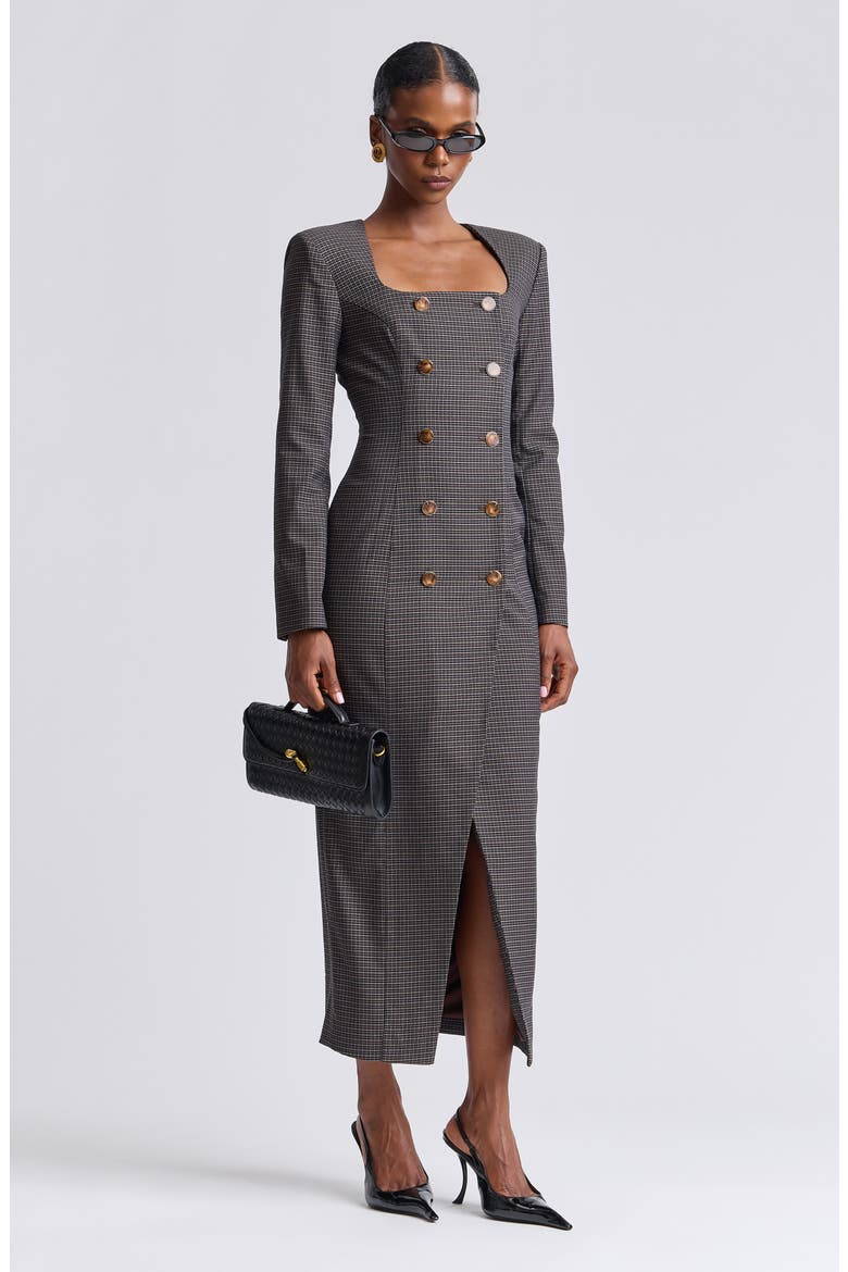 Double Breasted Long Sleeve Dress, Alternate, color, BROWN PLAID MULTI