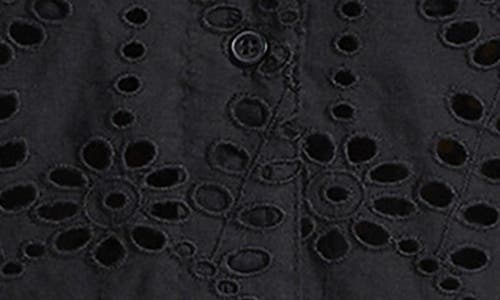 Sea Level Ibiza Cotton Eyelet Cover-up Bowling Shirt In Black