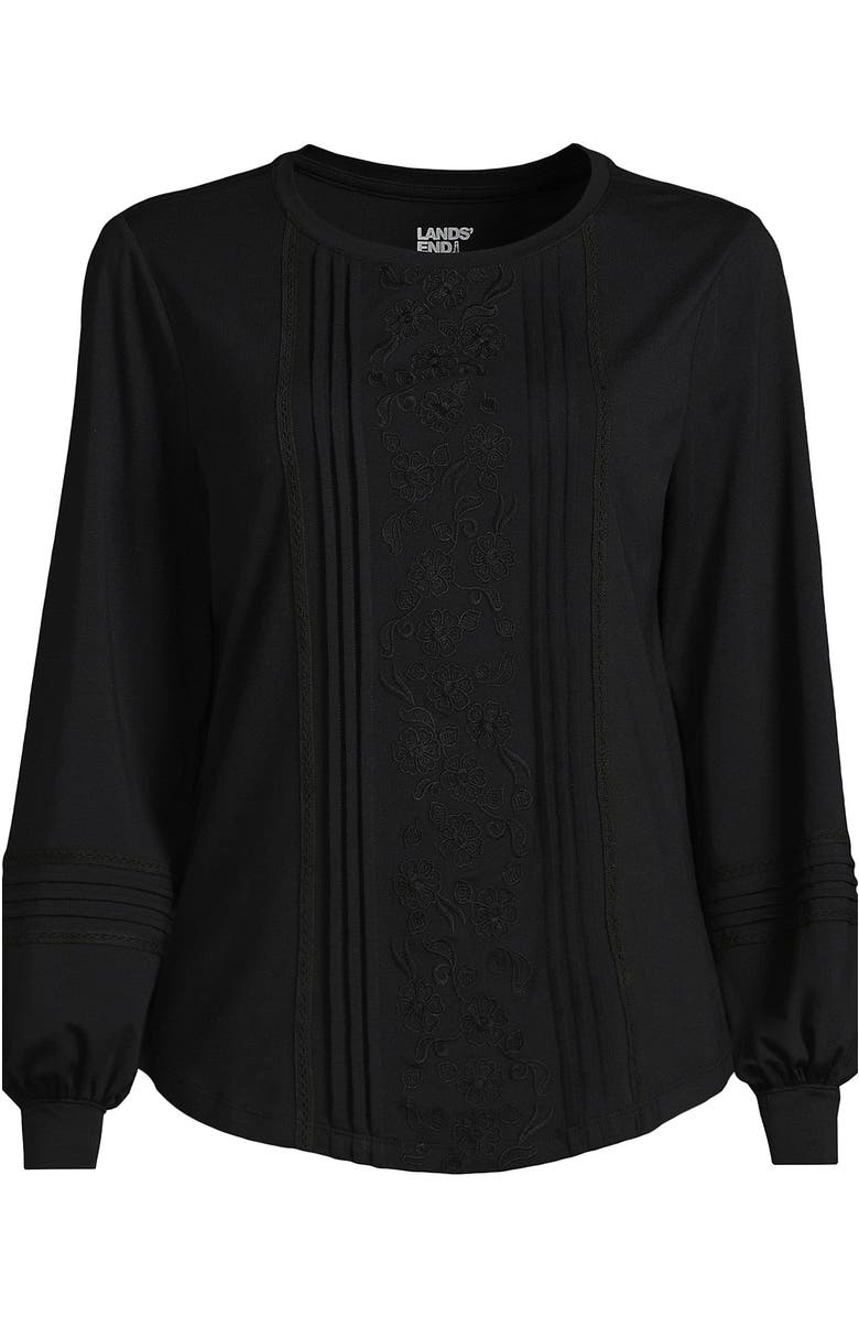 Lands' End Long Sleeve Lightweight Jersey Pintuck Embroidery Top, Alternate, color, 