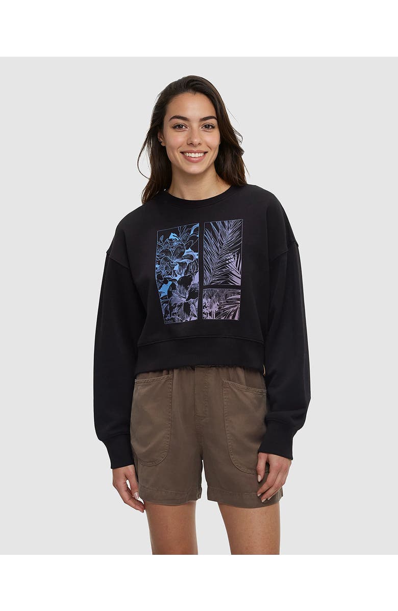tentree Framed Haitian Blooms Oversized Crop Crew, Main, color, Meteorite Black/Pink Sand