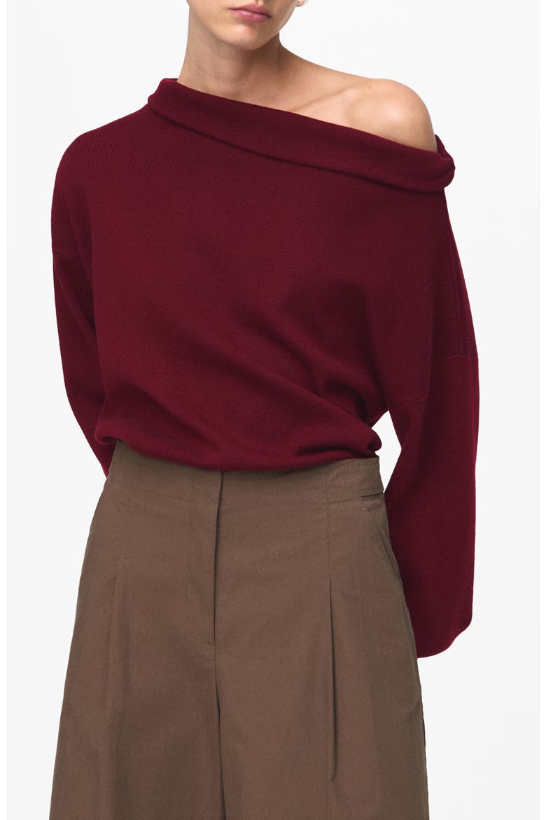 Ruched Off the Shoulder Sweater, Main, color, MAROON