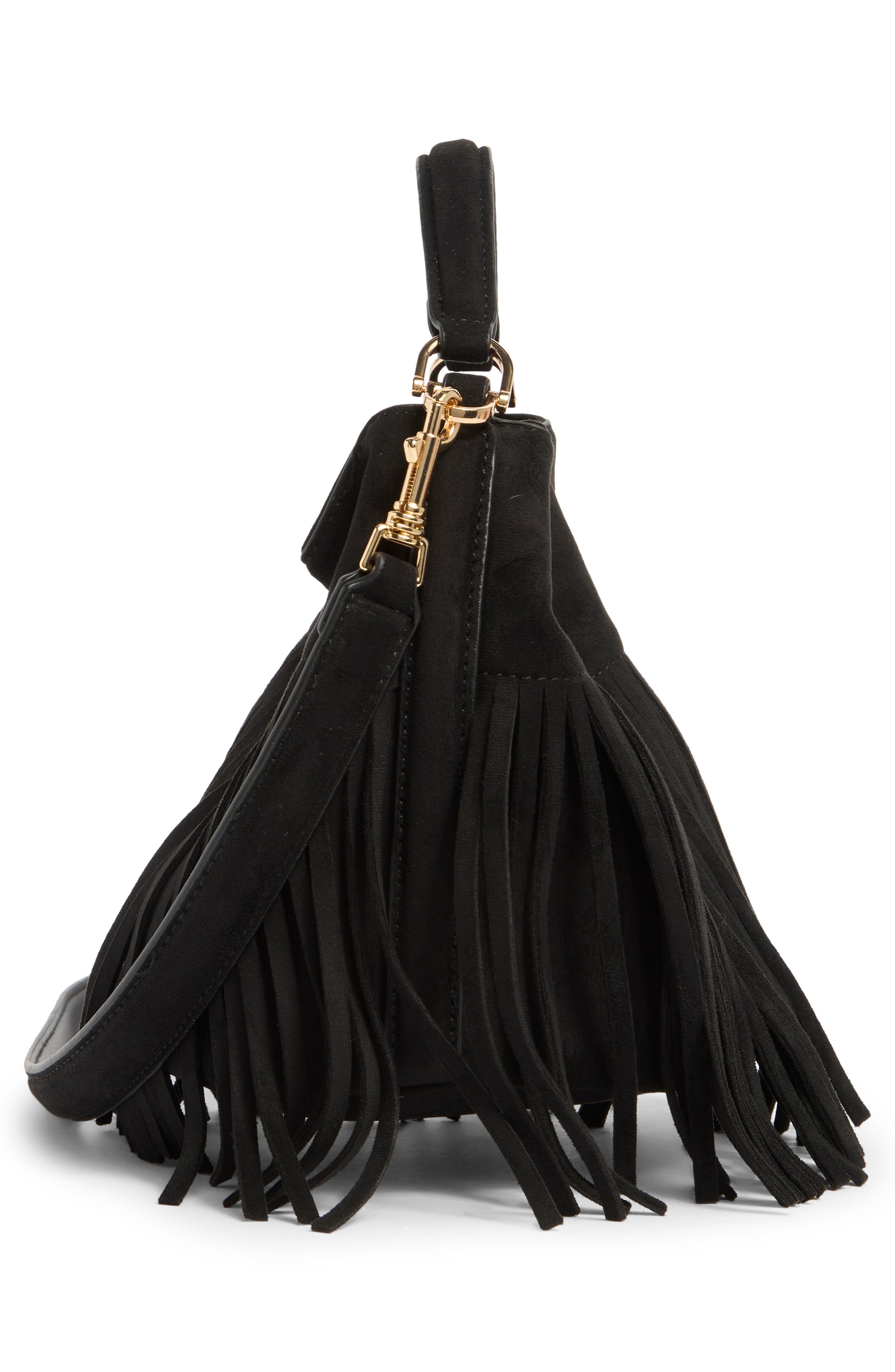 URBAN EXPRESSIONS HANDBAGS Fringed Crossbody Bag, Alternate, color, Black