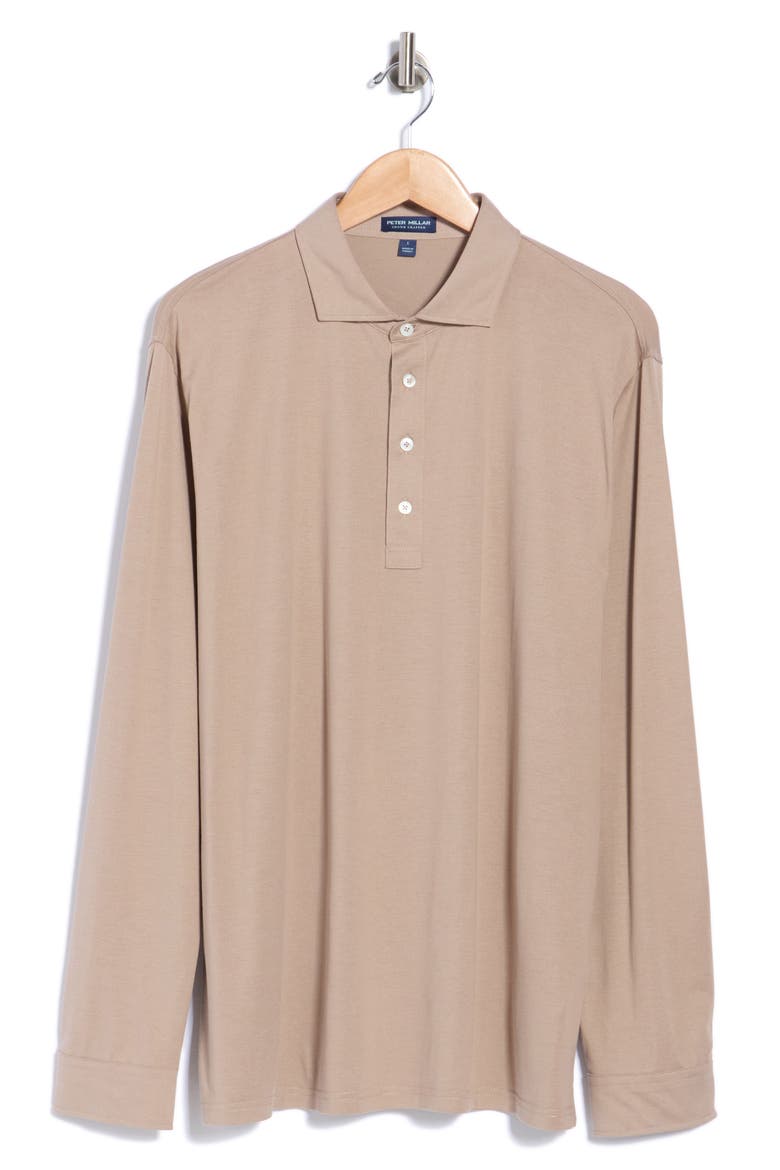 Ashby Silk & Cotton Long Sleeve Polo, Main, color, BISCOTTI