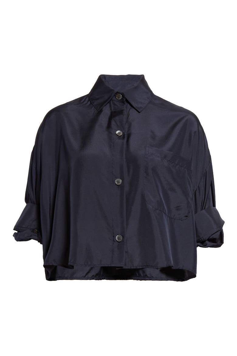 Next Ex Crop Silk Button-Up Shirt, Alternate, color, MIDNIGHT