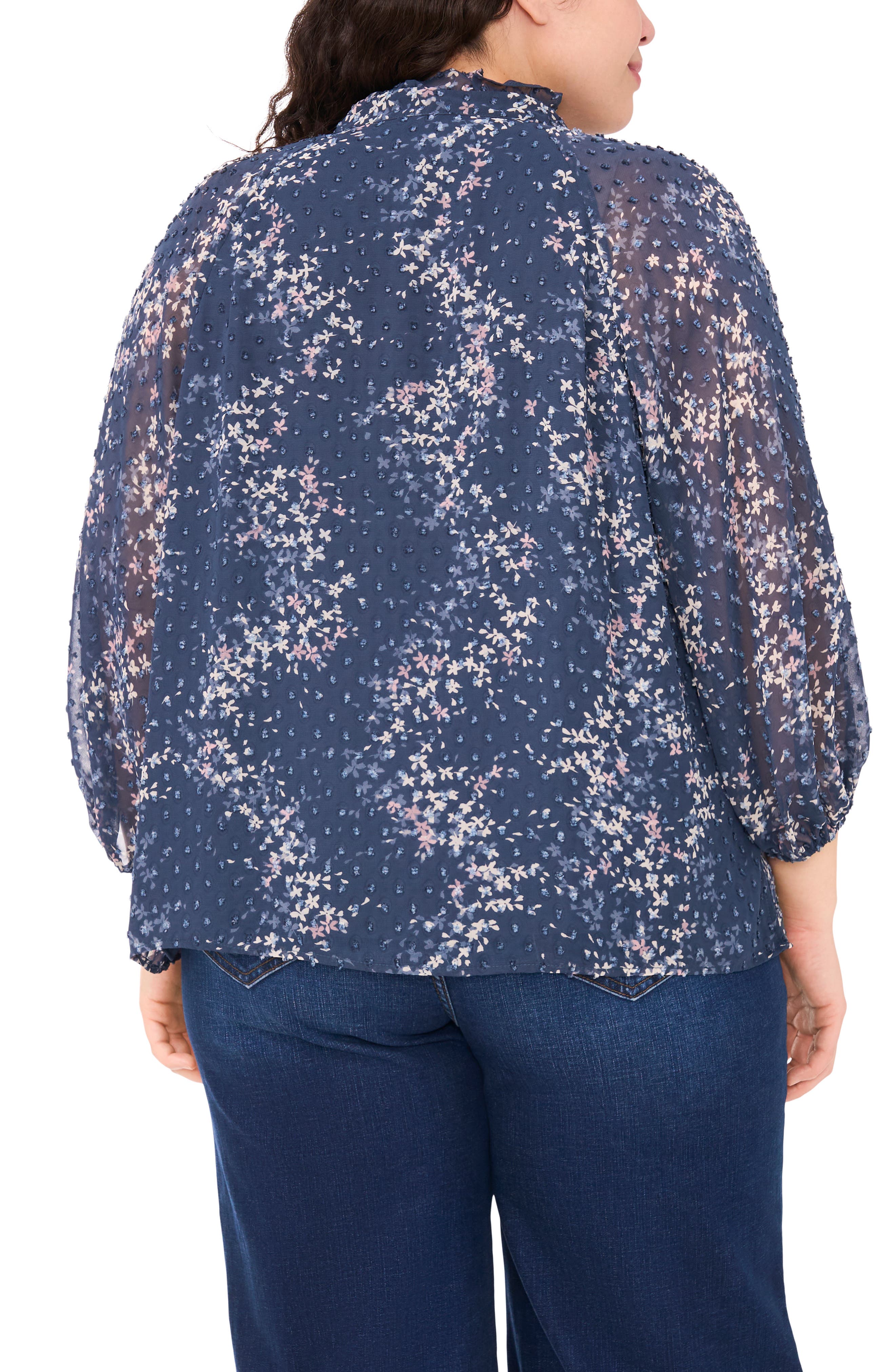 Floral Clip Dot Ruffle V-Neck Top - image 2