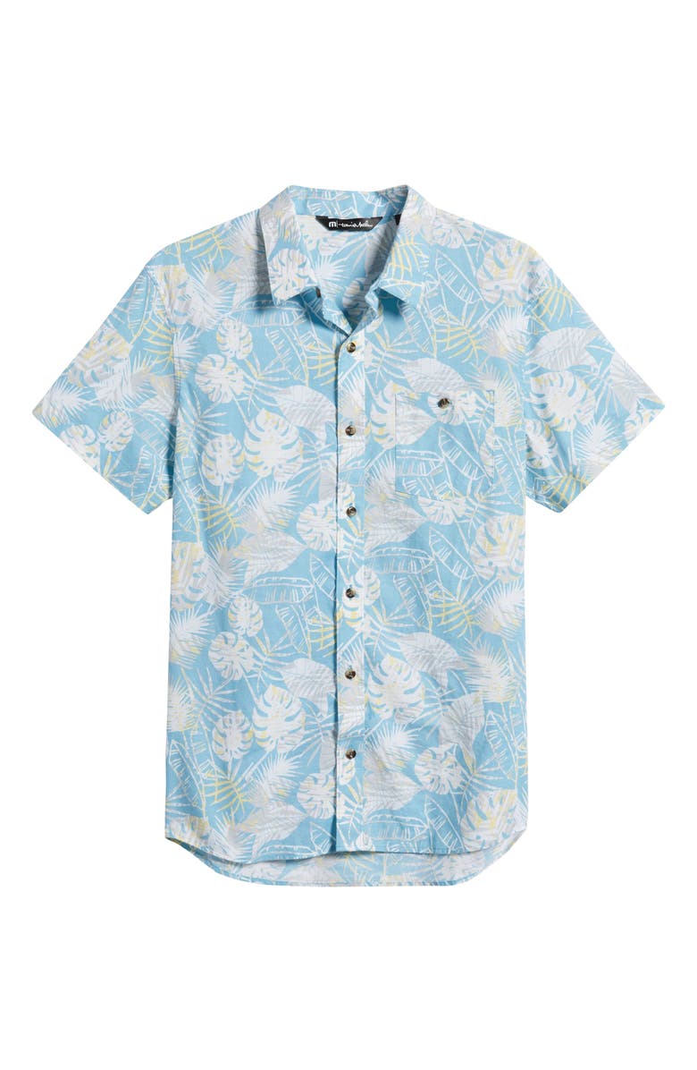 TravisMathew Men's Lift a Glass Leaf Print Stretch Short Sleeve Button-Up Shirt, Alternate, color,