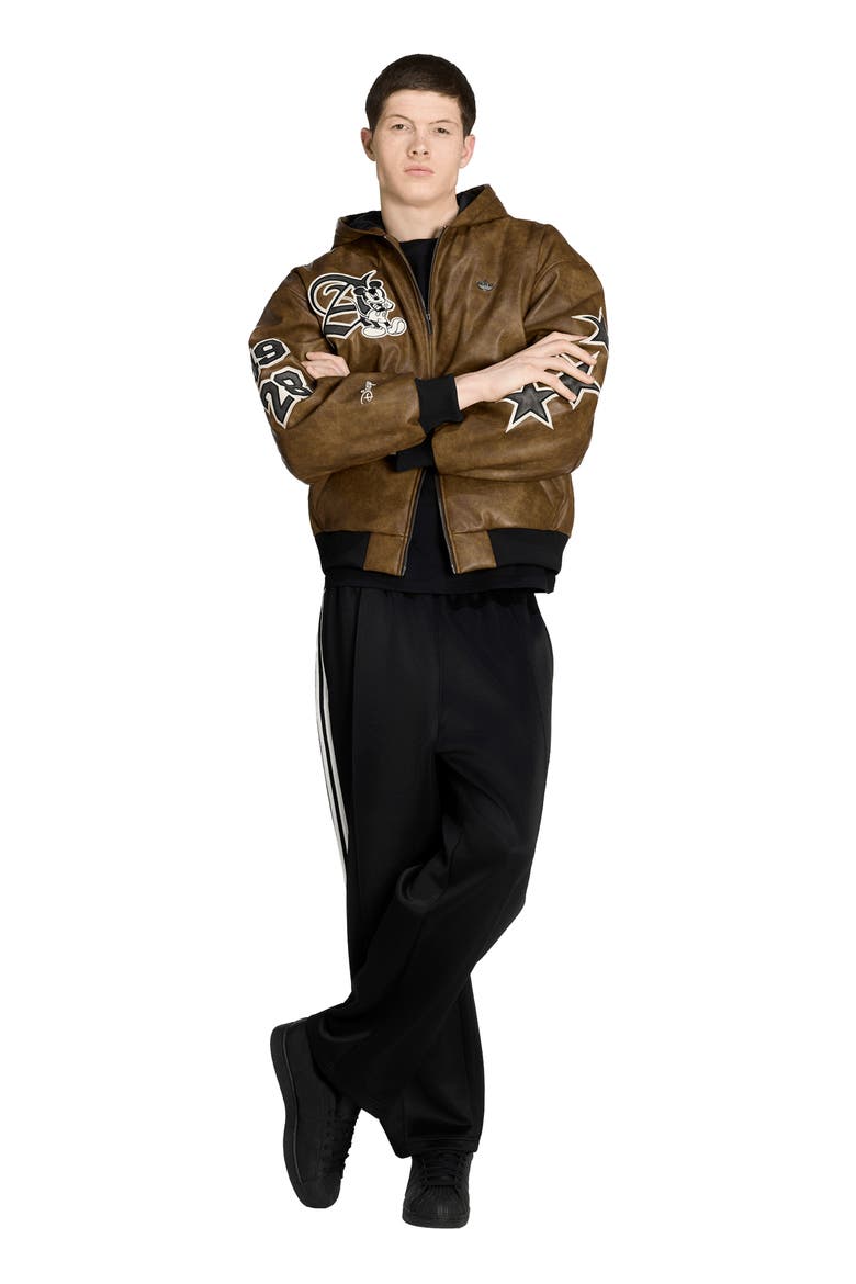 Disney Hooded Faux Leather Jacket, Alternate, color, AURORA COFFEE