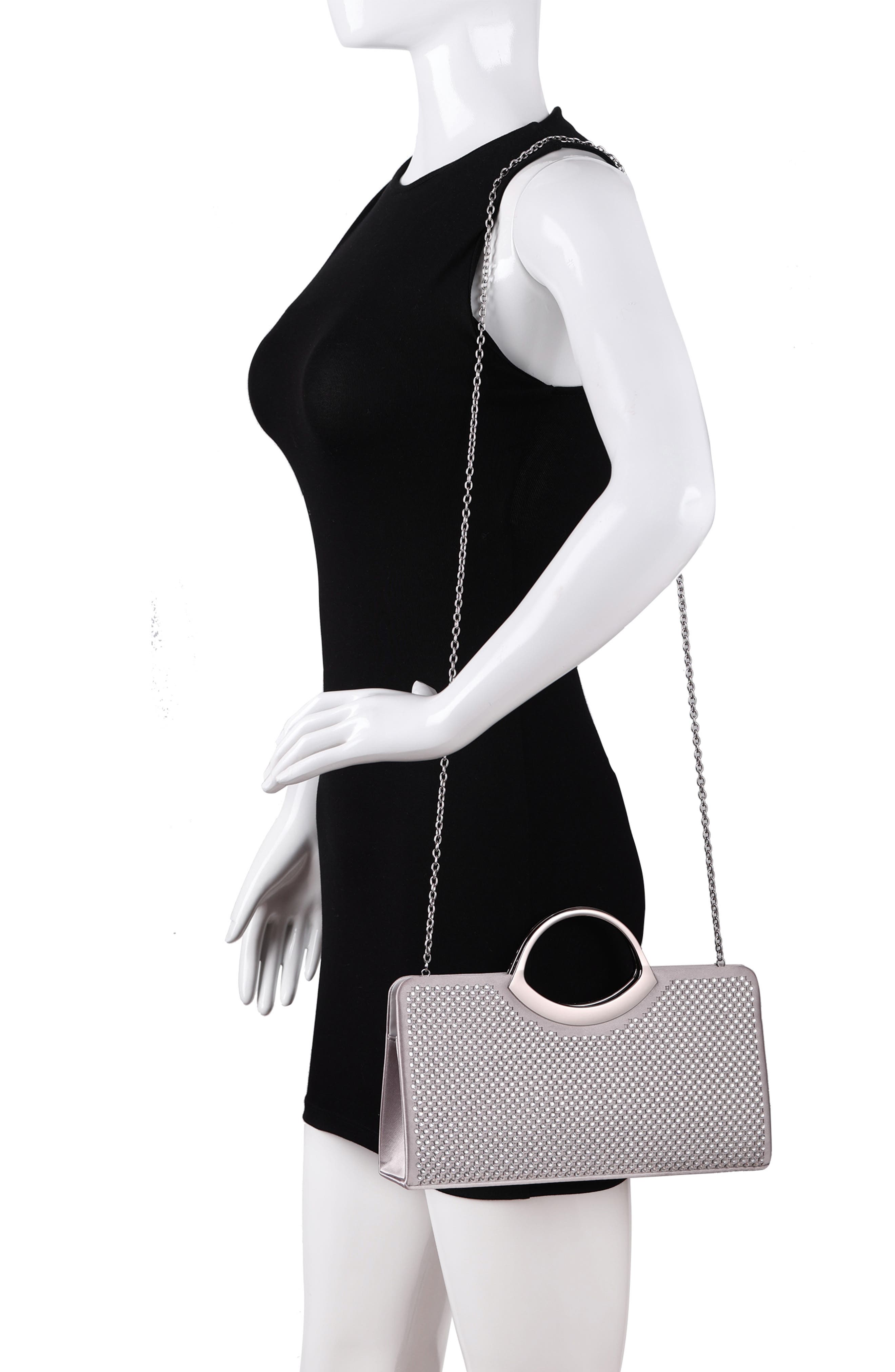 LADY COUTURE Tango Rhinestone Satin Clutch, Alternate, color, Silver