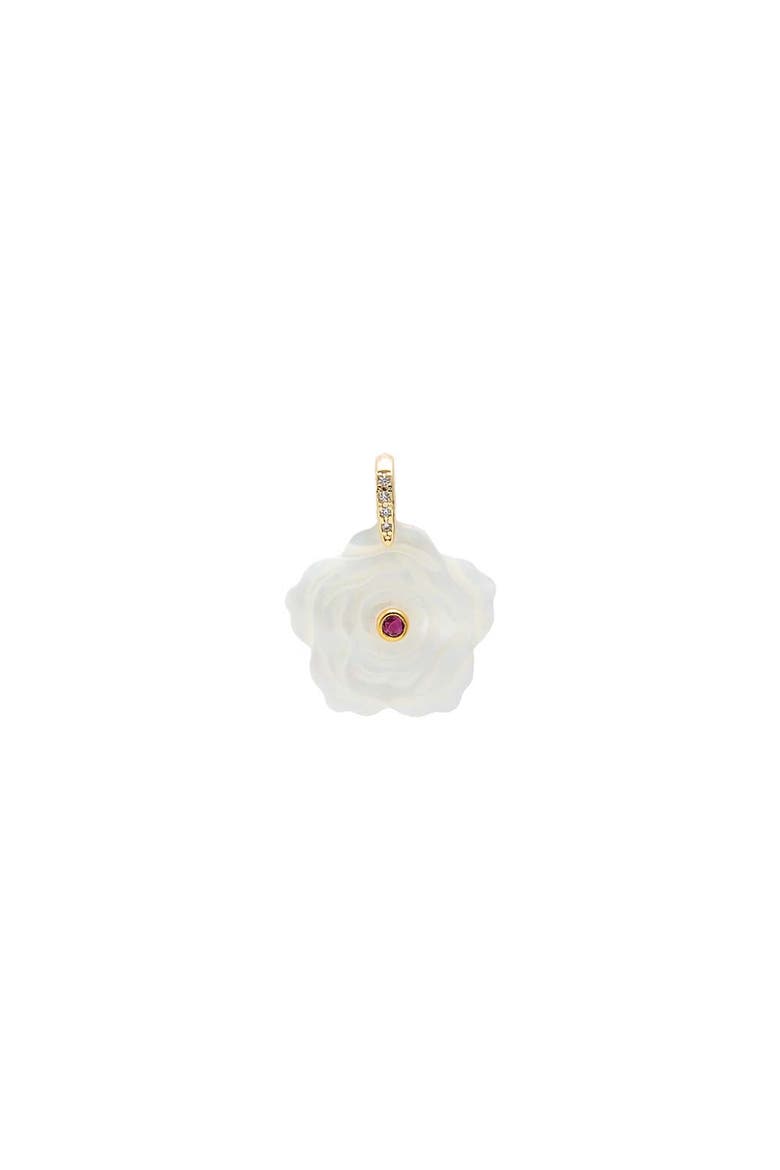 Fancy Colored Center Stone MOP Flower Charm, Main, color, Emerald Green