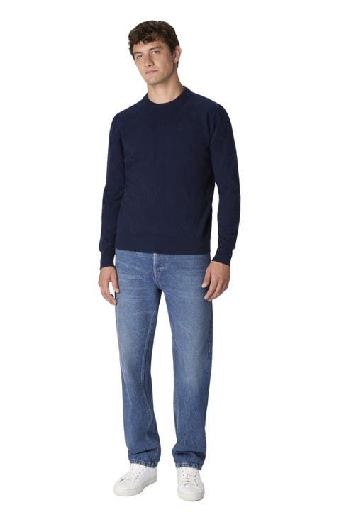 Crew Neck Sweater In Pure Cashmere With Chevron Pattern