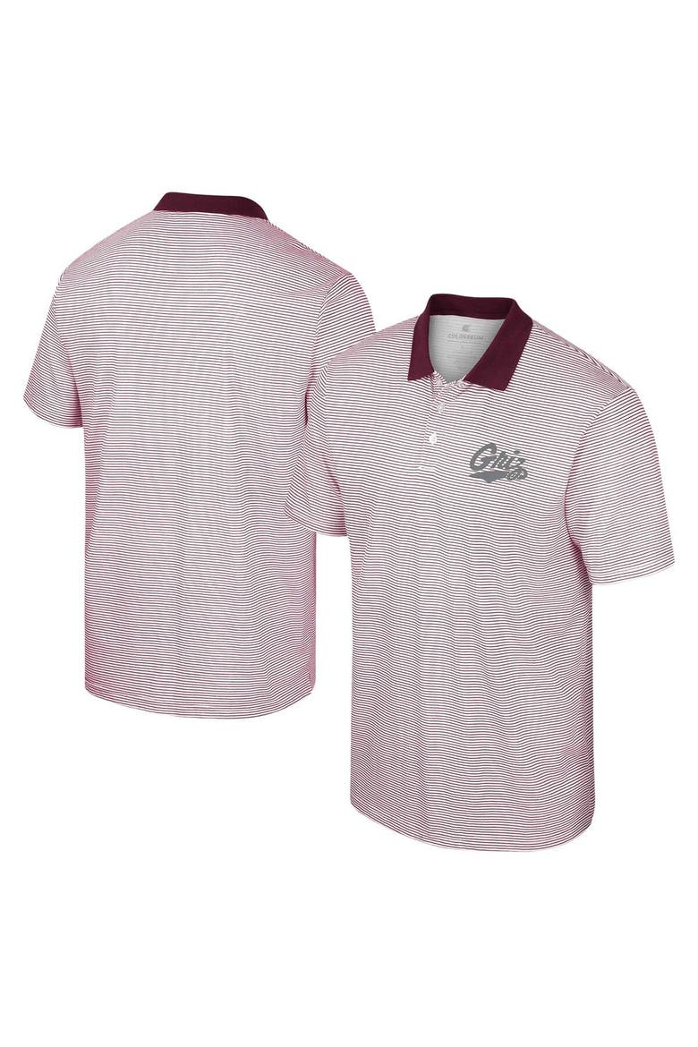 Men's Colosseum White/Maroon Montana Grizzlies Print Stripe Polo, Main, color, White