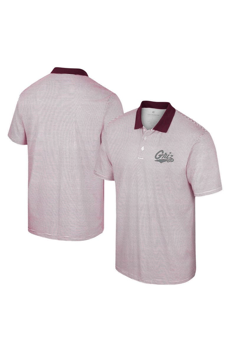 COLOSSEUM Men's Colosseum White/Maroon Montana Grizzlies Print Stripe Polo, Main, color, White