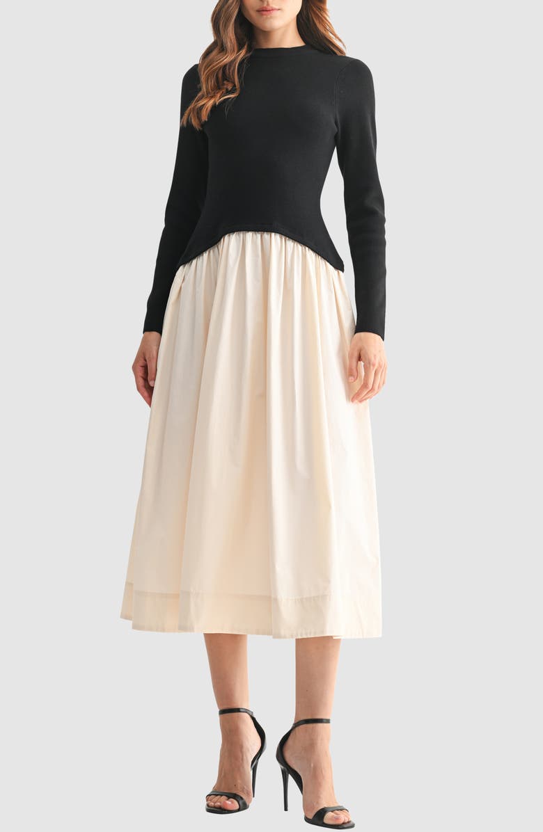 Mila Mae Long Sleeve Mixed Media Maxi Dress, Main, color, 