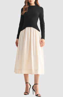 Mila Mae Long Sleeve Mixed Media Maxi Dress