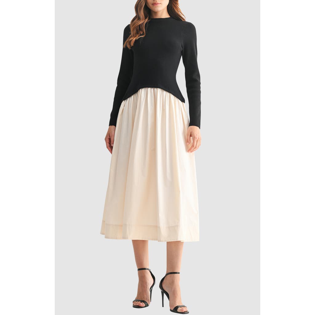 Mila Mae Long Sleeve Mixed Media Maxi Dress In Multi