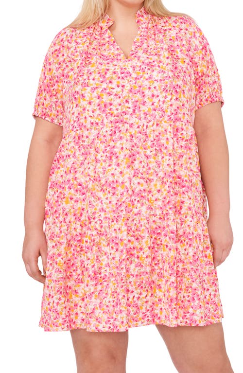 Cece Floral Print Babydoll Dress In Pink
