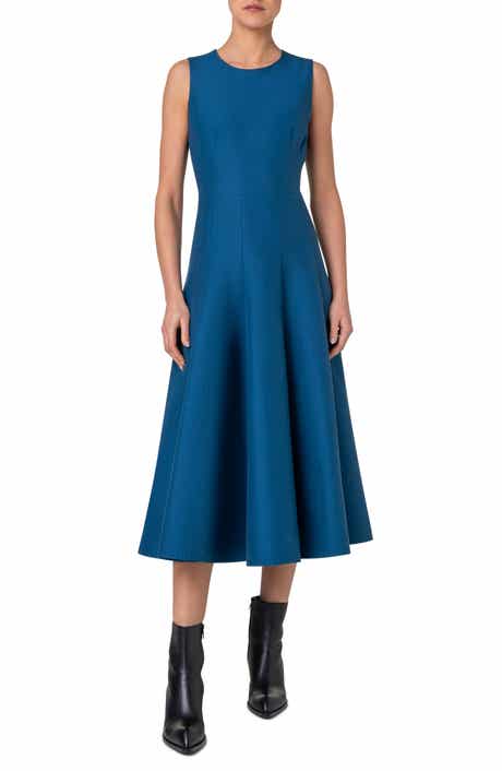 Cotton & Silk Blend Double Face Fit & Flare Midi Dress