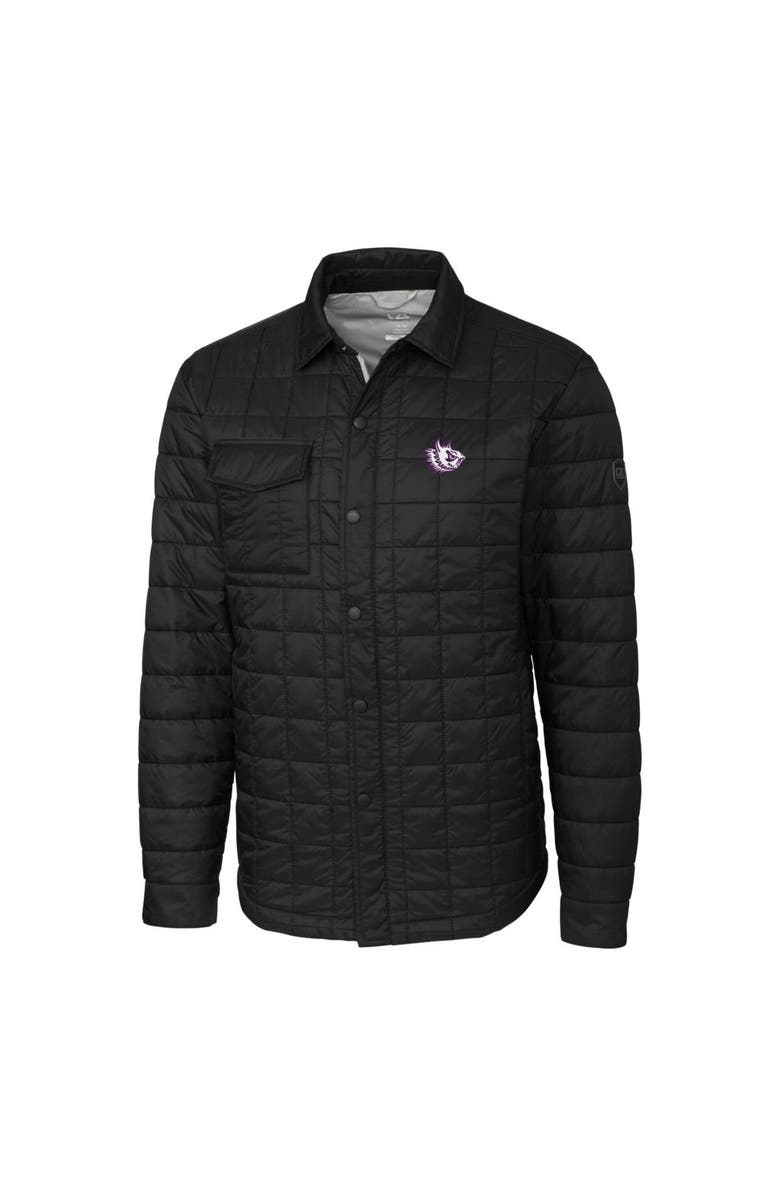 Cutter & Buck Men's Cutter & Buck Black TCU Horned Frogs Rainier PrimaLoft Eco Insulated Quilted Button-Up Shacket, Alternate, color, 