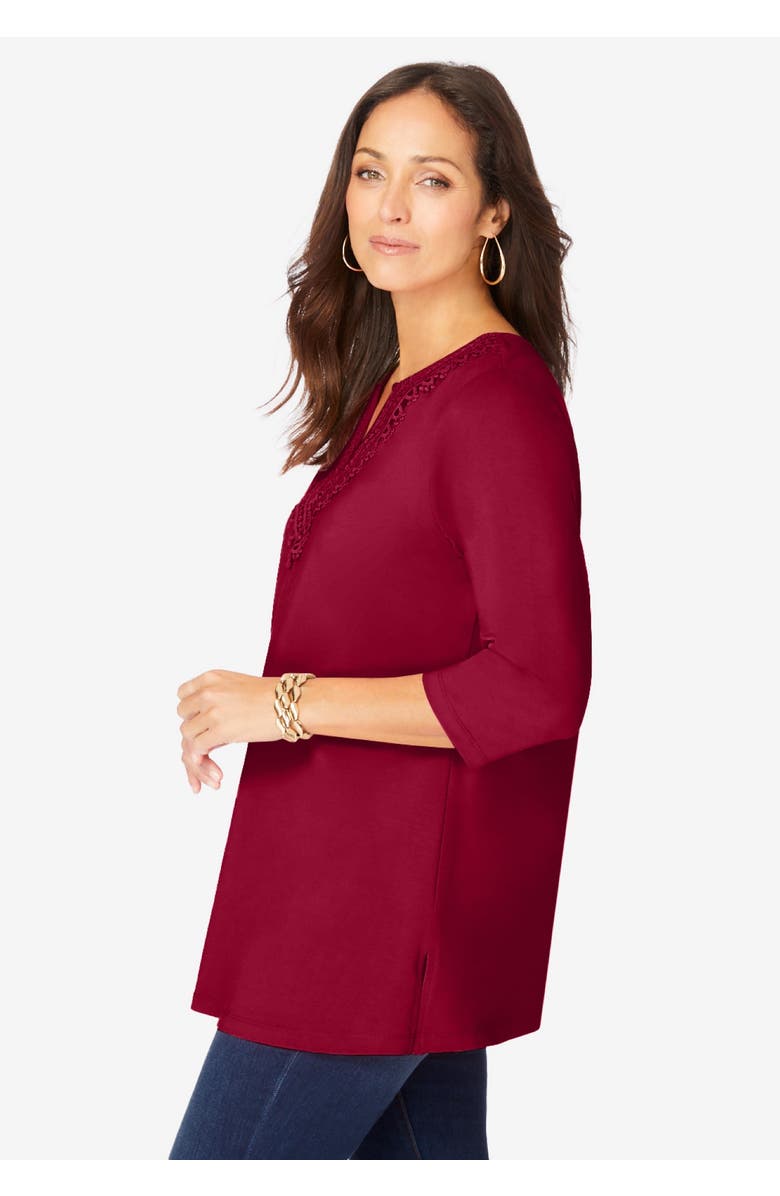 Jessica London Stretch Cotton Notch Neck Tunic, Alternate, color, Emerald Green