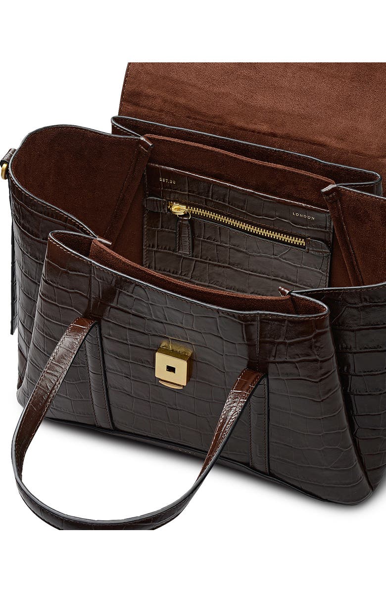 Radley The Chancery - Faux Croc Medium Flapover Satchel Bag, Alternate, color, Dark Oak