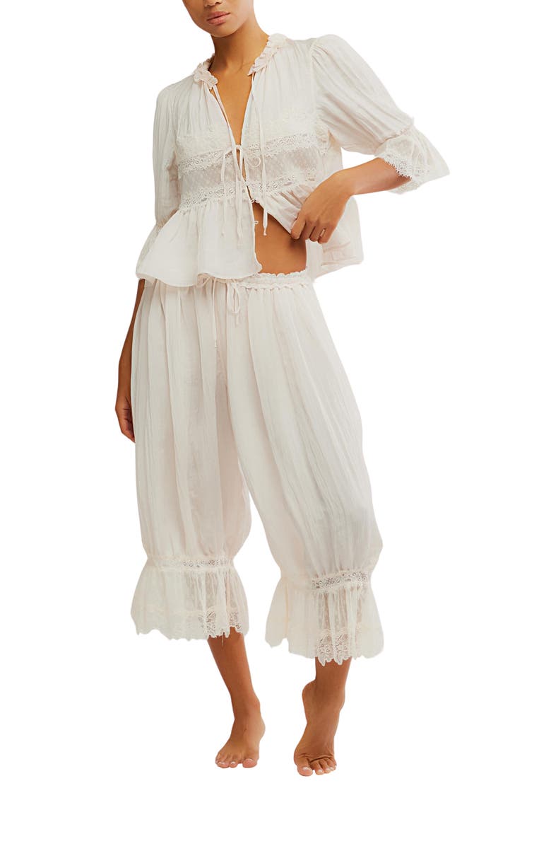 Free People Forever Young Lace Trim Wide Leg Crop Pajama Pants, Alternate, color,