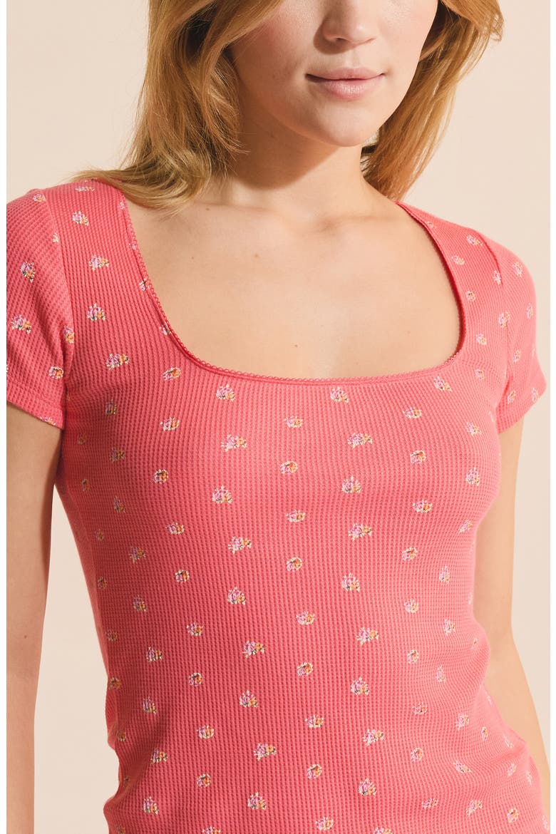 Ondine Waffle Knit Short Sleeve Cotton Pajama Top, Alternate, color, GRENADINE