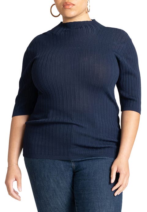 Sleek Funnel Neck Elbow Sleeve Sweater (Plus Available)