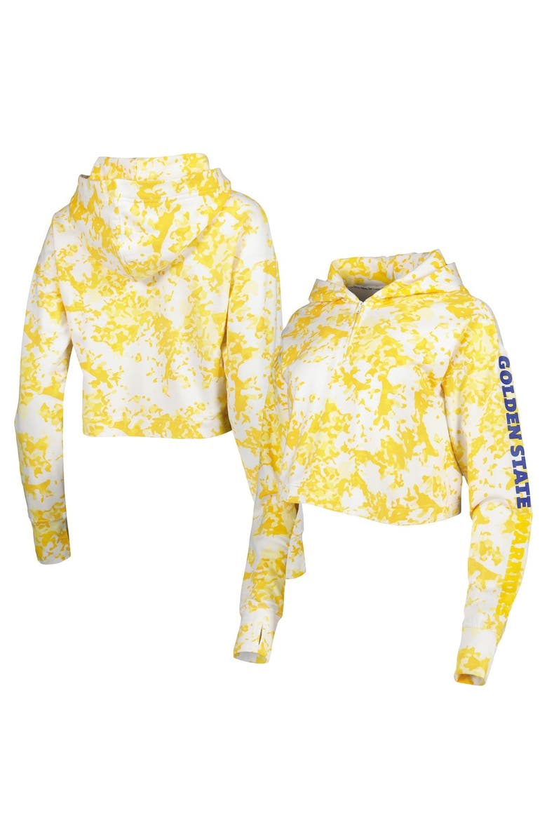 LUSSO Women's Lusso Gold/White Golden State Warriors Maia Tri-Blend Cropped Quarter-Zip Top, Main, color, Gold