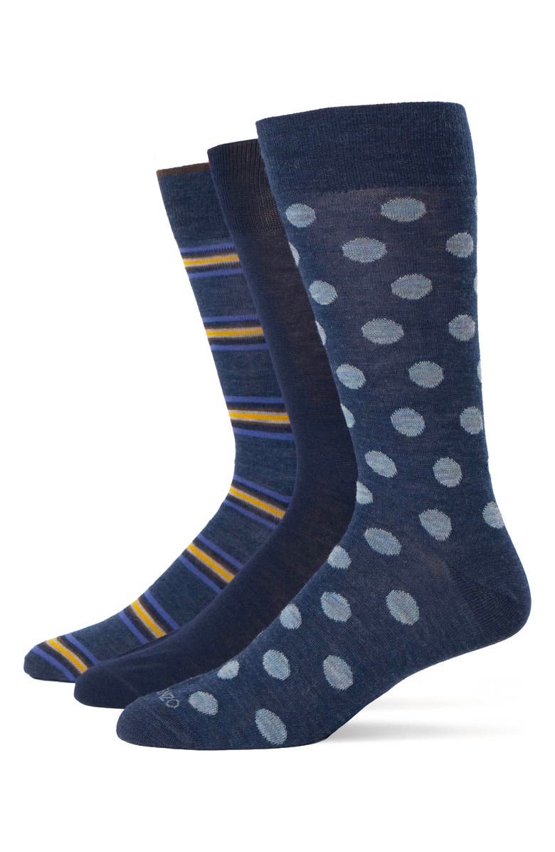 Lorenzo Uomo Assorted 3-Pack Italian Merino Wool Blend Dress Socks, Main, color,
