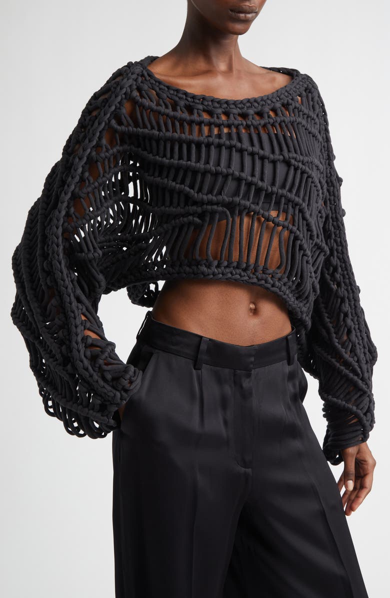Aisling Camps Ripple Macramé Pullover Top, Main, color, Black