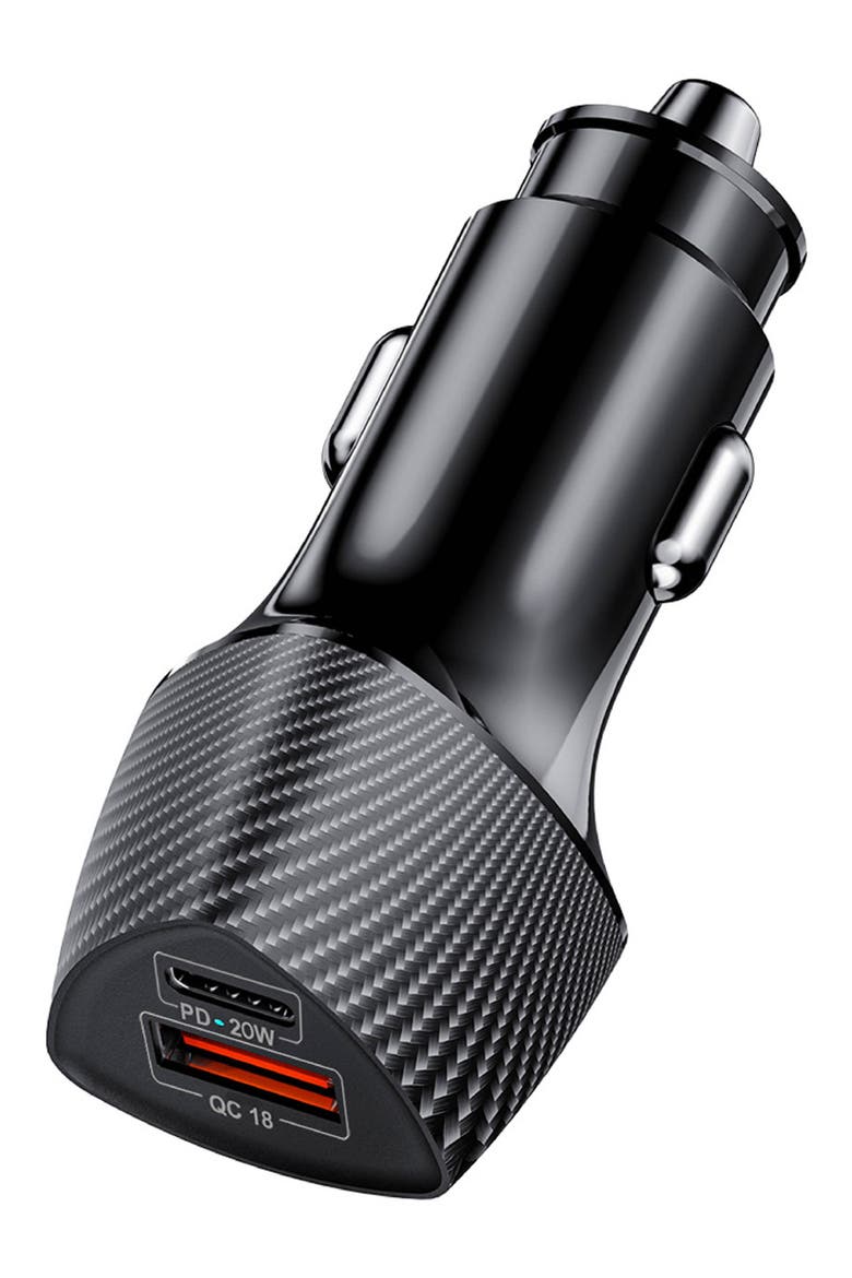 Dual Port PD 38W Car Charger, Main, color, BLACK CARBON FIBER
