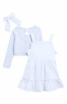 Draper James Kids' Seersucker Dress, Pointelle Cardigan & Bow Set