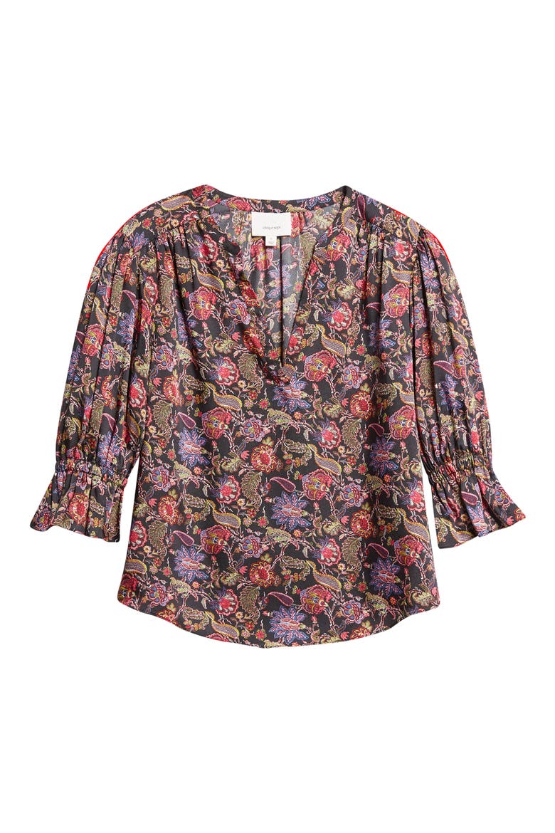 Paisley Eclipse Print Split Neck Top, Alternate, color, BLACK MULTI