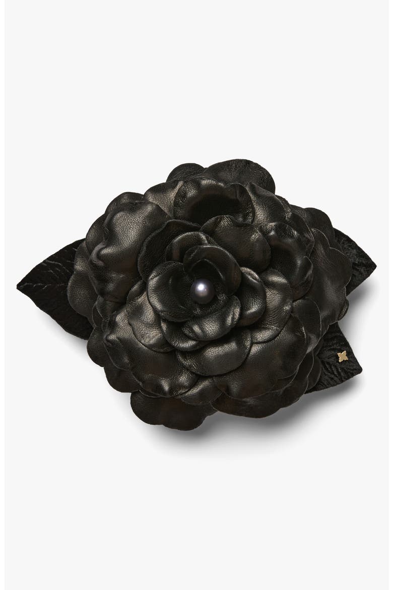 The Large Black Gardenia Floral Brooch, Main, color, Black