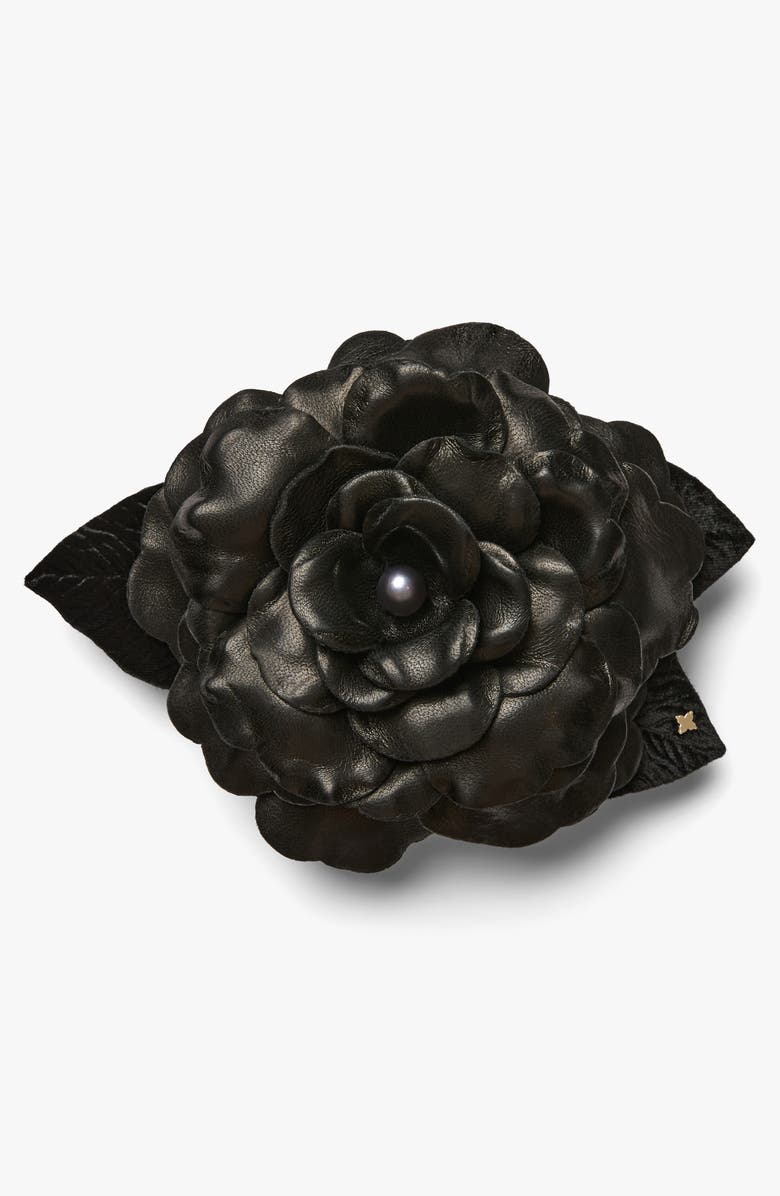 Helena Simon The Large Black Gardenia Floral Brooch, Main, color, Black