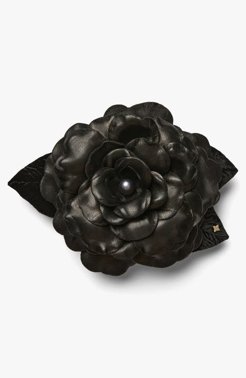 The Large Black Gardenia Floral Brooch