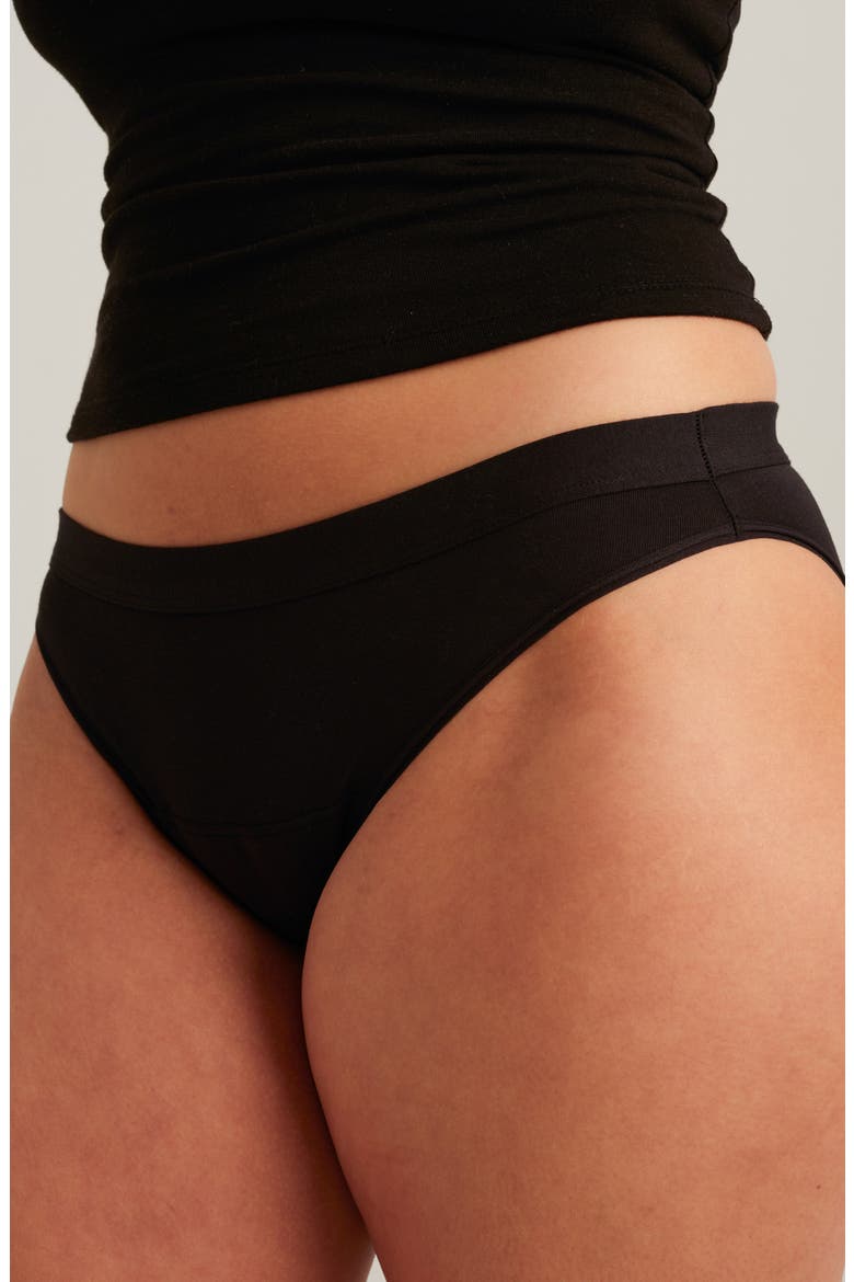 Leakproof Light Absorbency Stretch Cotton Bikini, Alternate, color, BLACK