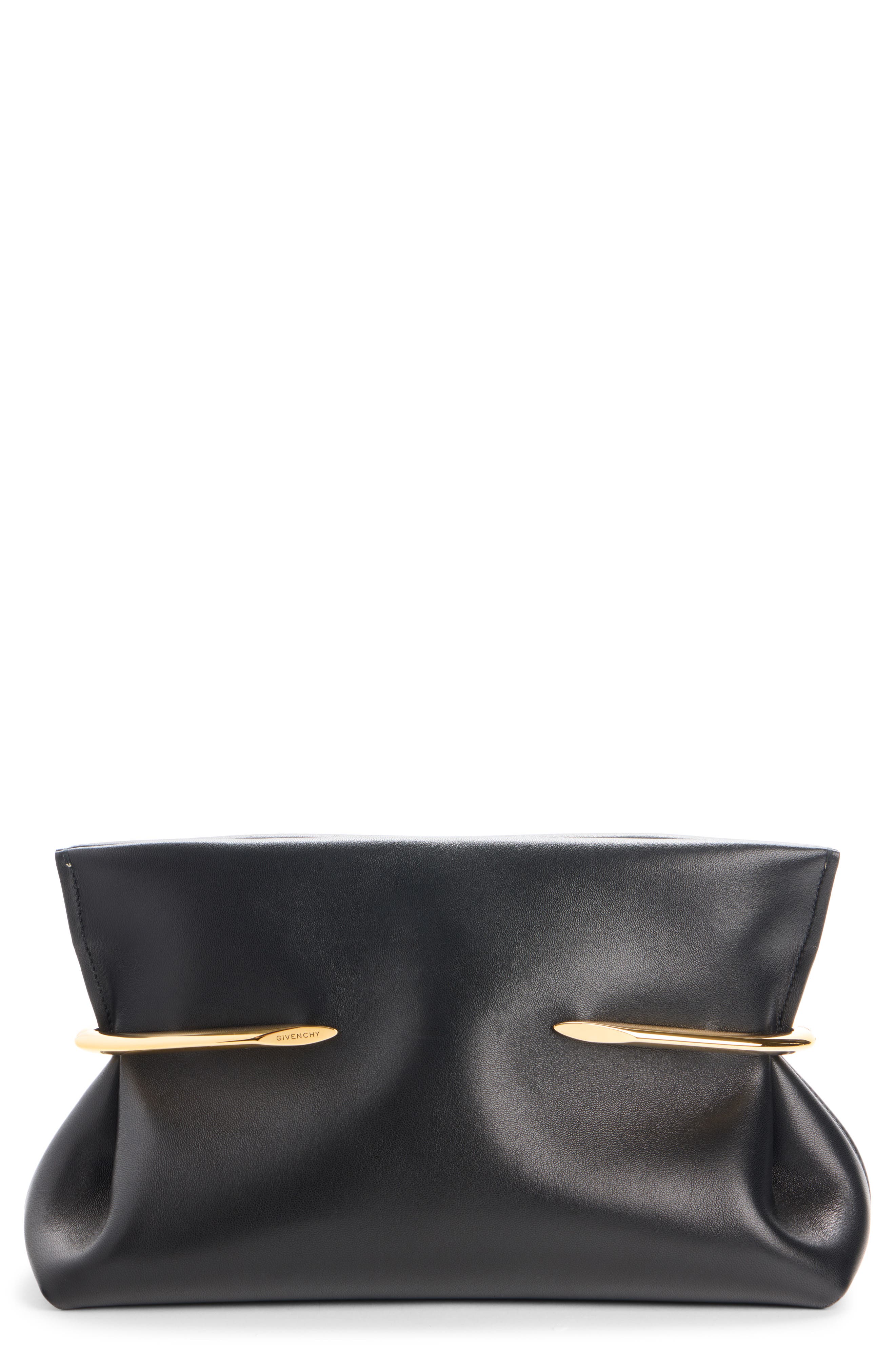 Givenchy Pinch Soft Leather Clutch, Main, color, Black
