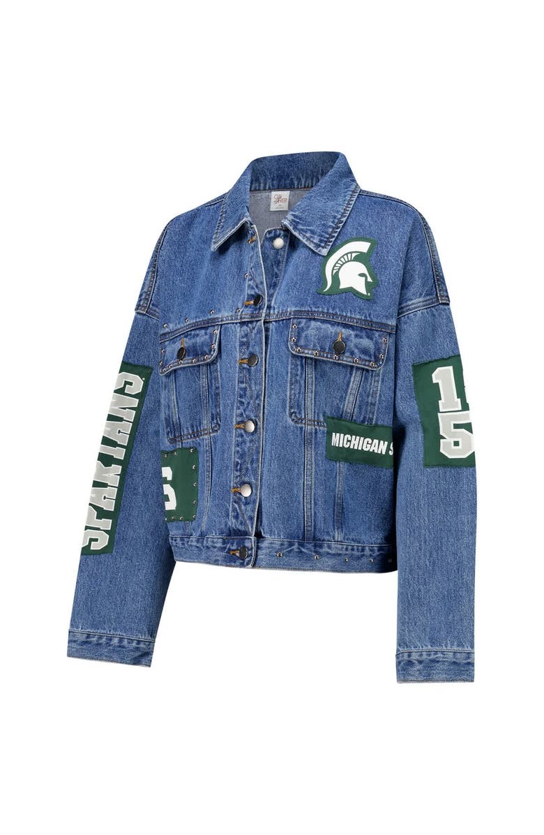 G-III 4HER BY CARL BANKS Women's G-III 4Her by Carl Banks Denim Michigan State Spartans Game Ball Patches and Studs Full-Button Jacket, Alternate, color, Denim