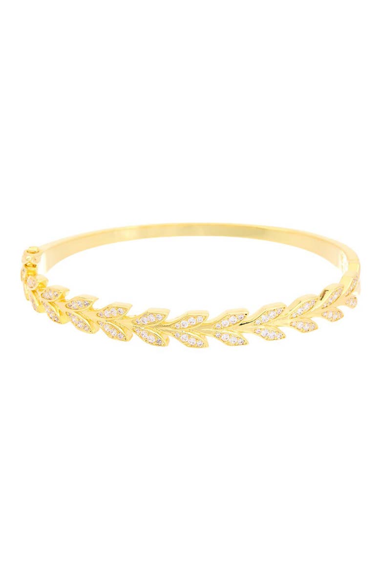 Pavé Cubic Zirconia Leaf Hinged Bangle Bracelet, Main, color, YELLOW