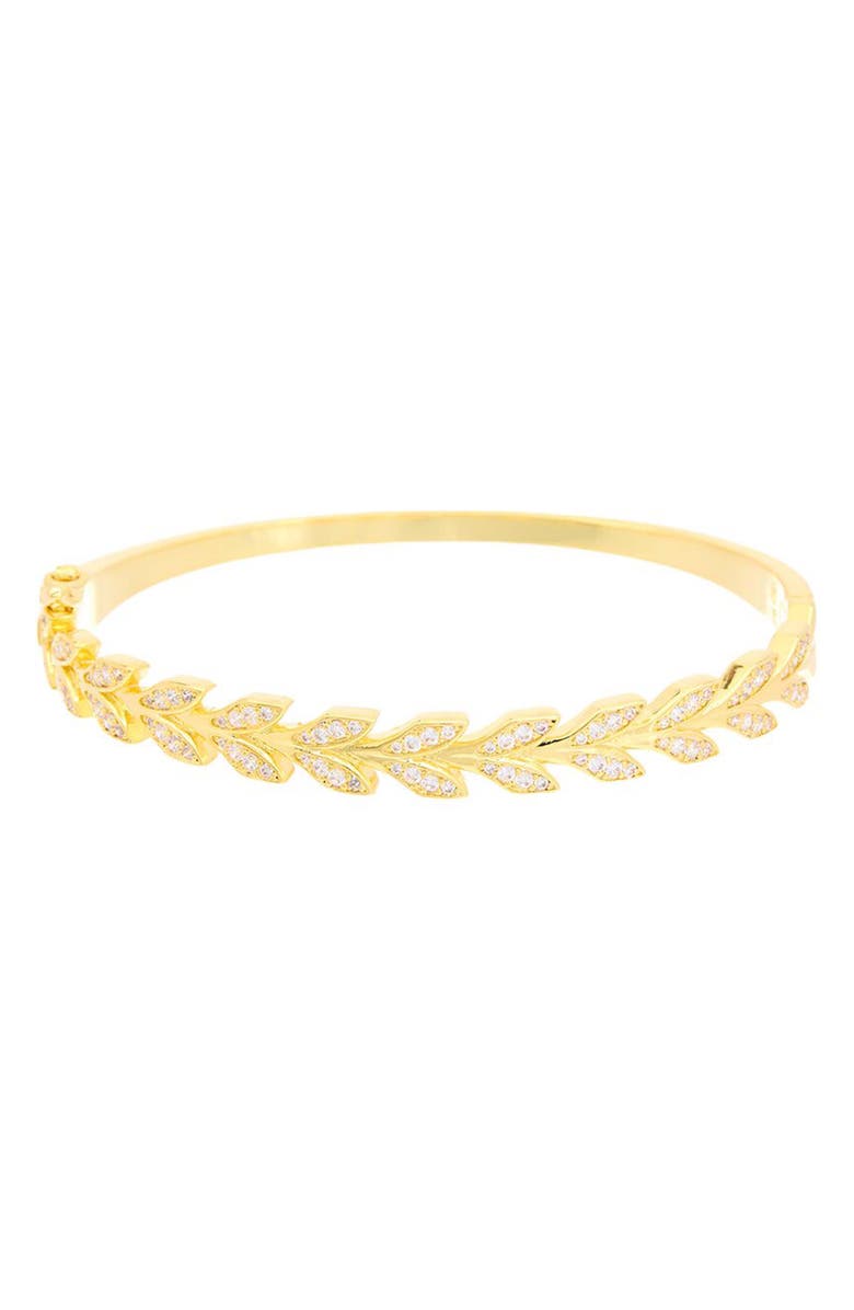 Juvell Pavé Cubic Zirconia Leaf Hinged Bangle Bracelet, Main, color, Yellow