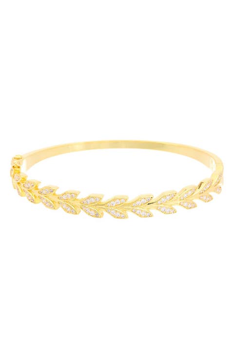 Pavé Cubic Zirconia Leaf Hinged Bangle Bracelet
